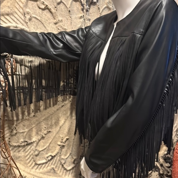 Adore Black Fringe Leather Jacket - Picture 8 of 16